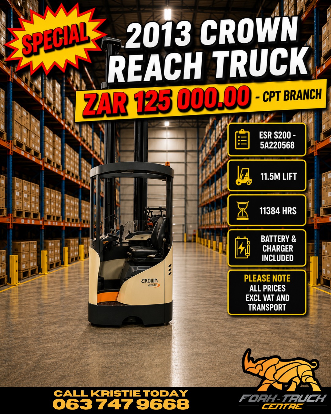 2013 Crown Reach Truck forklift for sale
