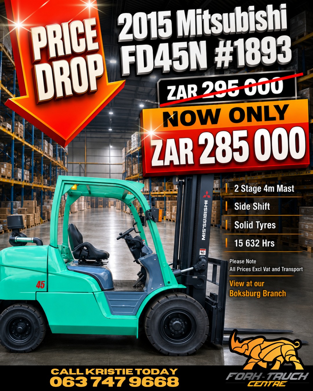 Mitsubishi FD45N forklift for sale