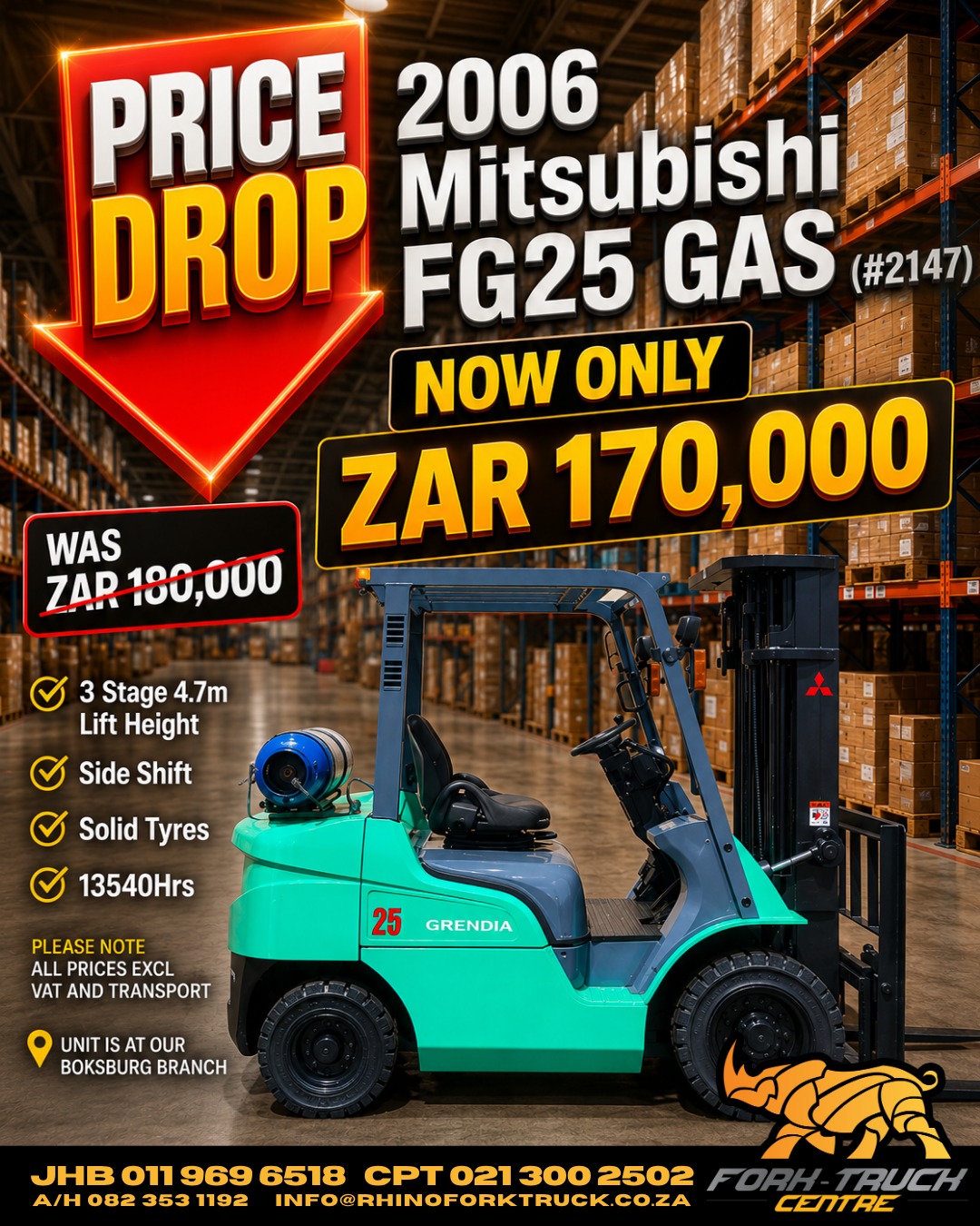 Mitsubishi FG25 Gas forklift for sale