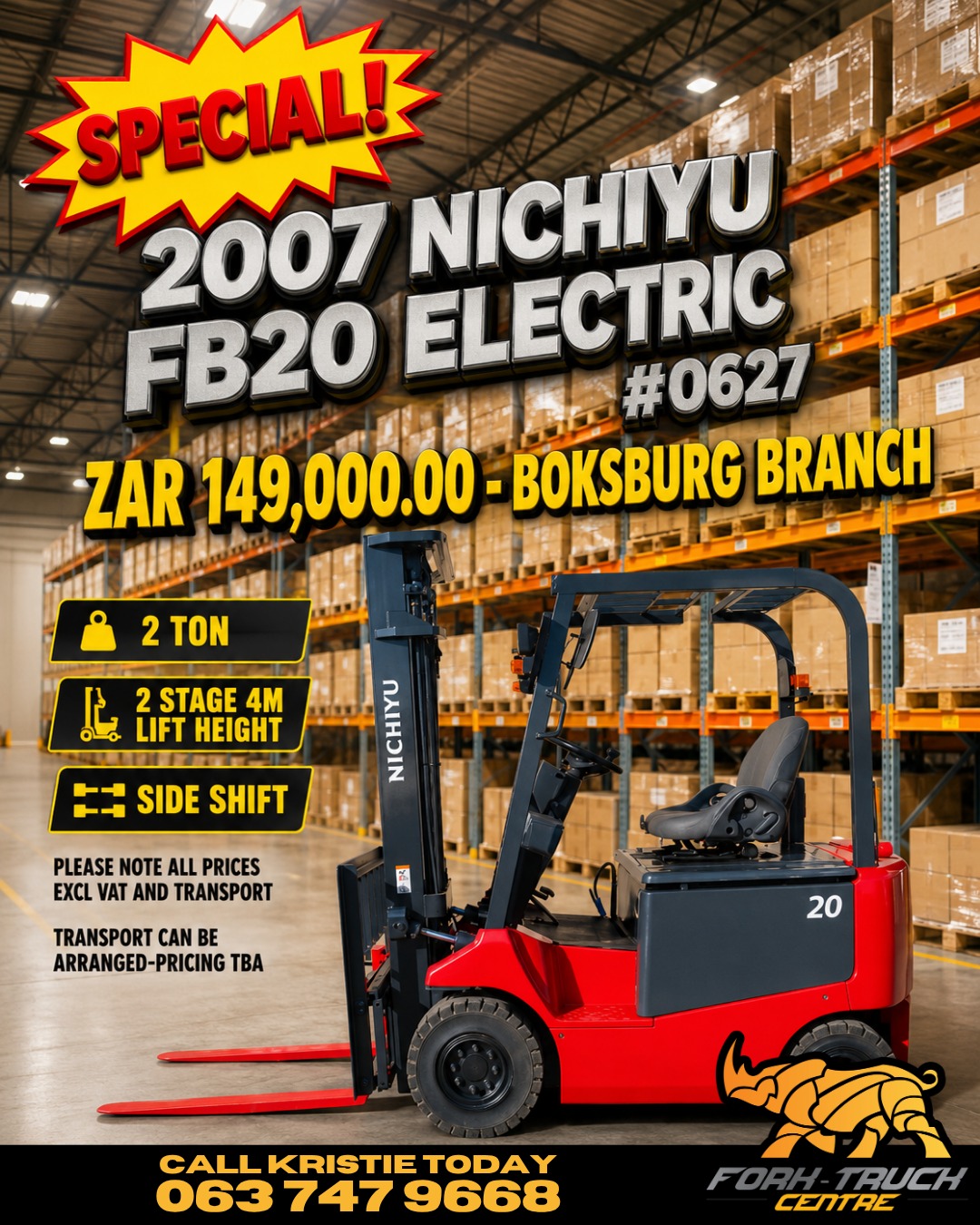 Nichiyu FB20 Electric forklift for sale