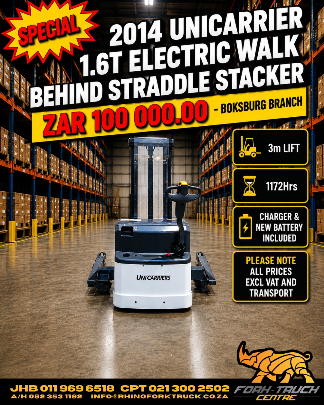 UniCarriers 1.6T Walk-Behind Straddle Stacker forklift for sale
