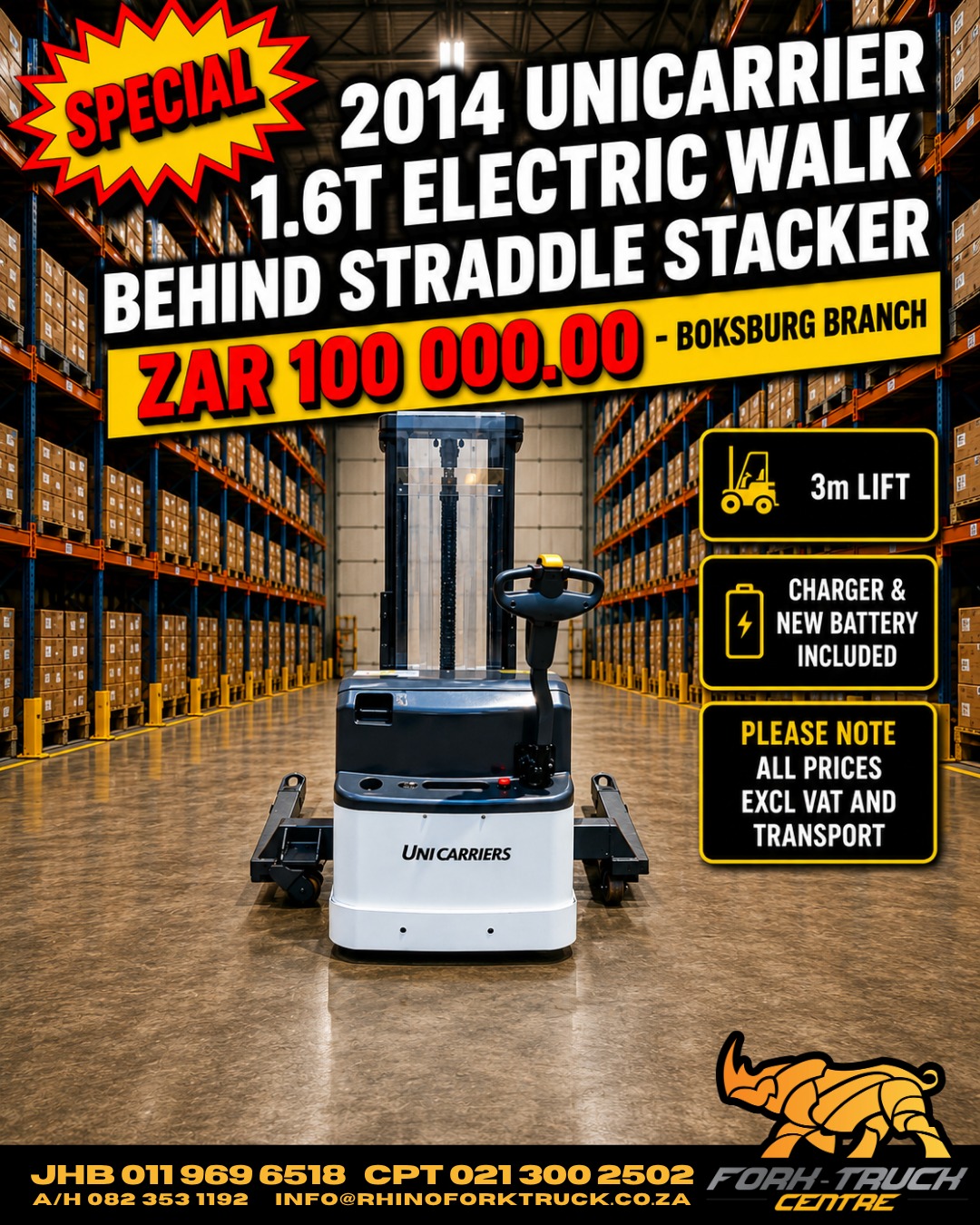 UniCarriers 1.6T Walk-Behind Straddle Stacker forklift for sale